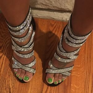 Black Rhinestone Strappy Heels